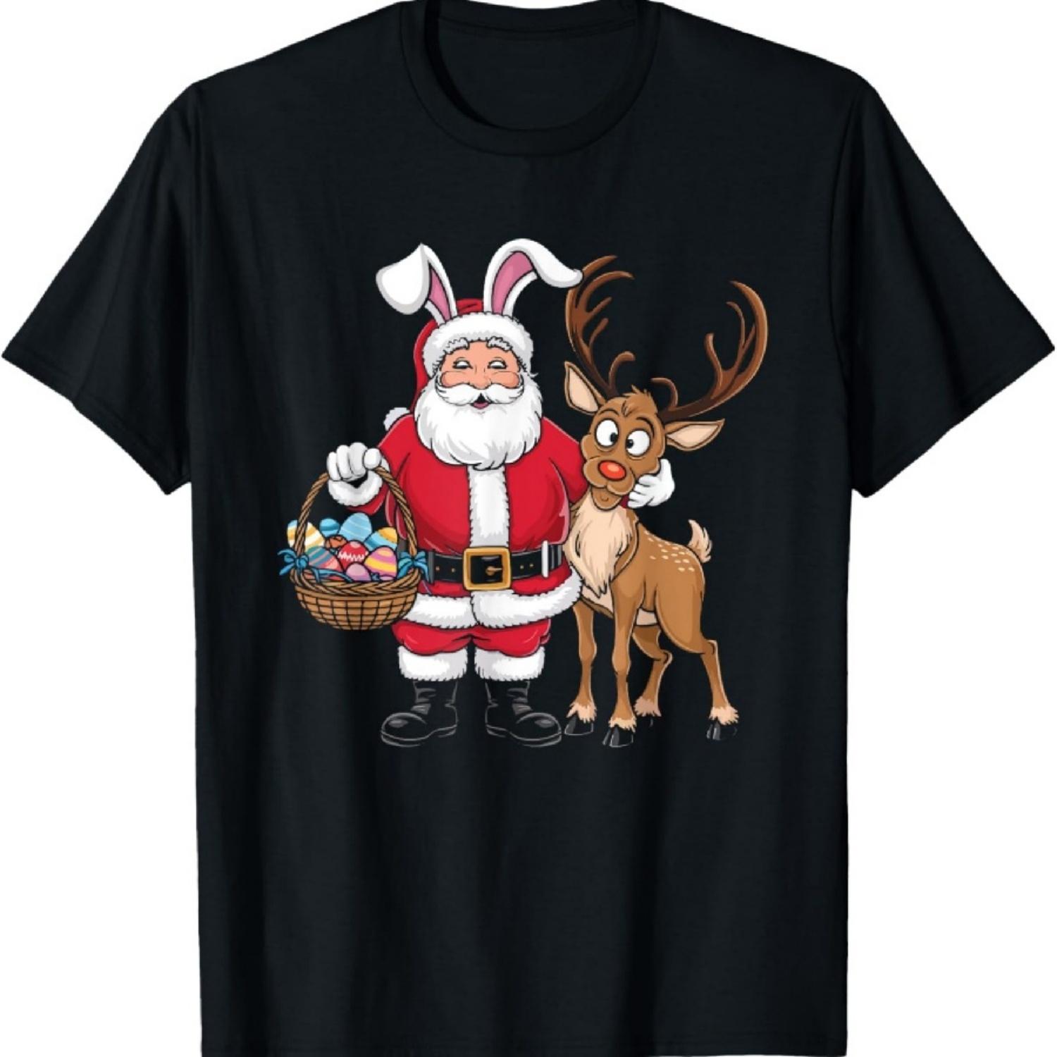 

Funny Easter Santa Claus with Bunny Ears and Egg Basket T-Shirt XXXXXL чорний