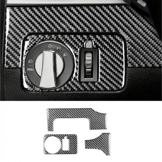 3Pcs Carbon Fiber Interior Headlight Switch Cover Trim For Ford Mustang 2005-09