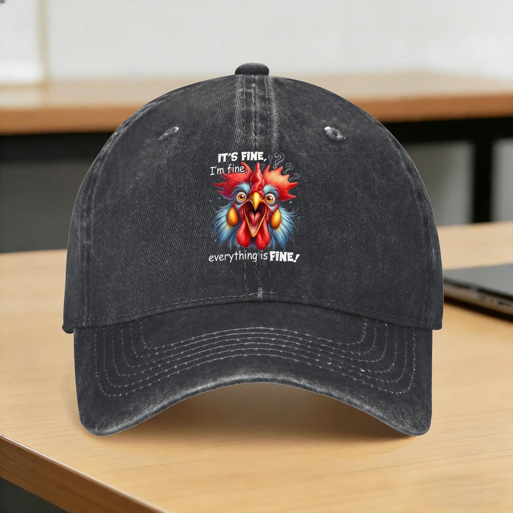Everything Is Fine Fun Saying Sun Baseball Cap Casual Unisex-Teens Washed Trucker Hat Print Outdoor Gym Snapback Cap