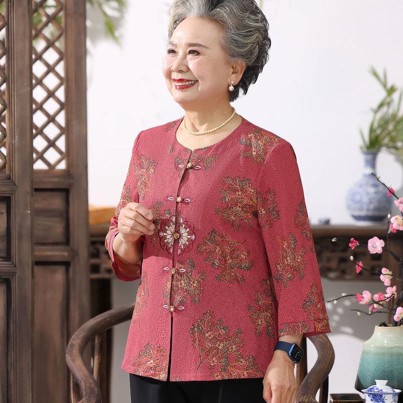 Elderly Women's Lightweight Breathable Long Sleeve Blouse