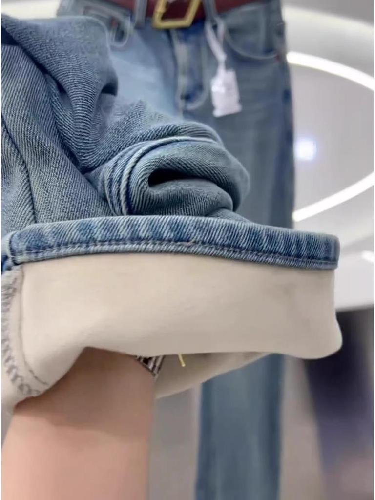 Plus Size High-Waisted Fleece-Lined Wide Leg Jeans for Women - Autumn/Winter 2024 Slimming Style