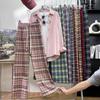 145cm Vintage Pink Plaid Drawstring Wide Leg Pants - Women's Slimming Straight Leg Summer Casual Loose Fit