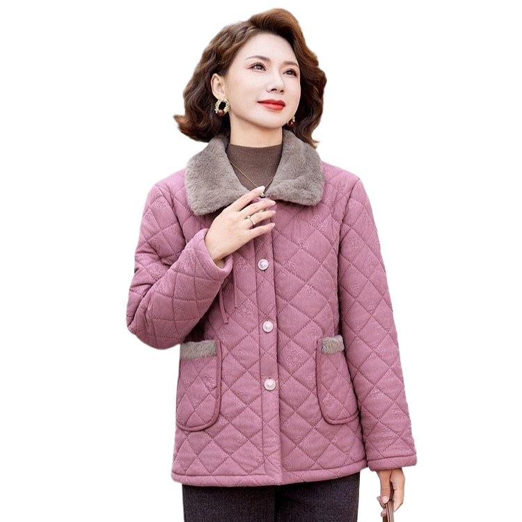 New Style Velvet-Lined Autumn/Winter Cotton Jacket for Middle-Aged Women (40s-50s)