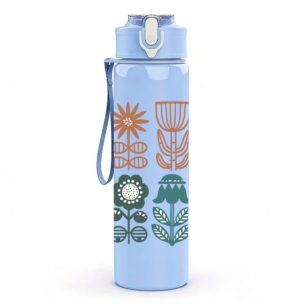 1PC Vintage Floral Botanical Set 750ml Color Plastic Sports Water Bottle Leakproof Flip Straw Lid Suitable for Sports Office Home Use