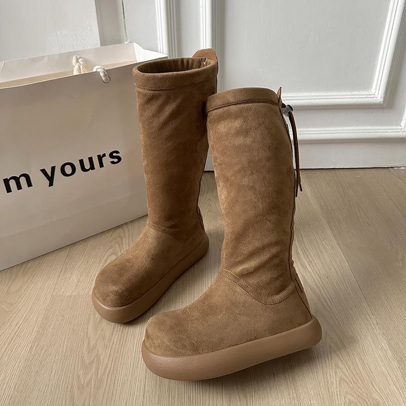 Women's soft elastic thick sole heightening winter fur one warm cold padded snow boots non-slip wear casual sports long cotton boots