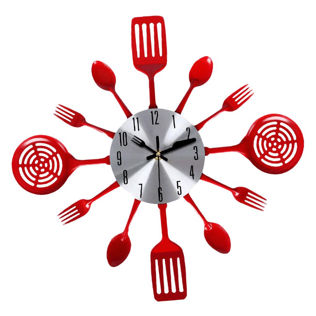 Non-ticking Creative Pan Shape Wall Clock Luxury Metal Digital Wall Timepiece for Kitchen Restaurant Wall Decor