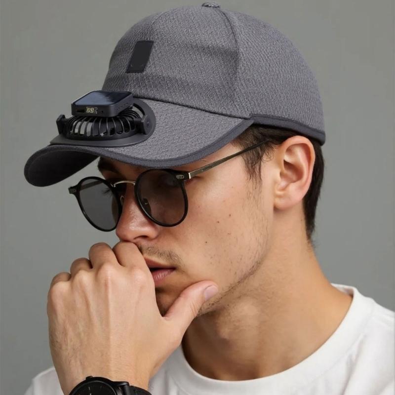 USB Rechargeable Cooling Fan Baseball Hat With Solar Powered Design Breathable Adjustable Sun Hat For Outdoor Activity