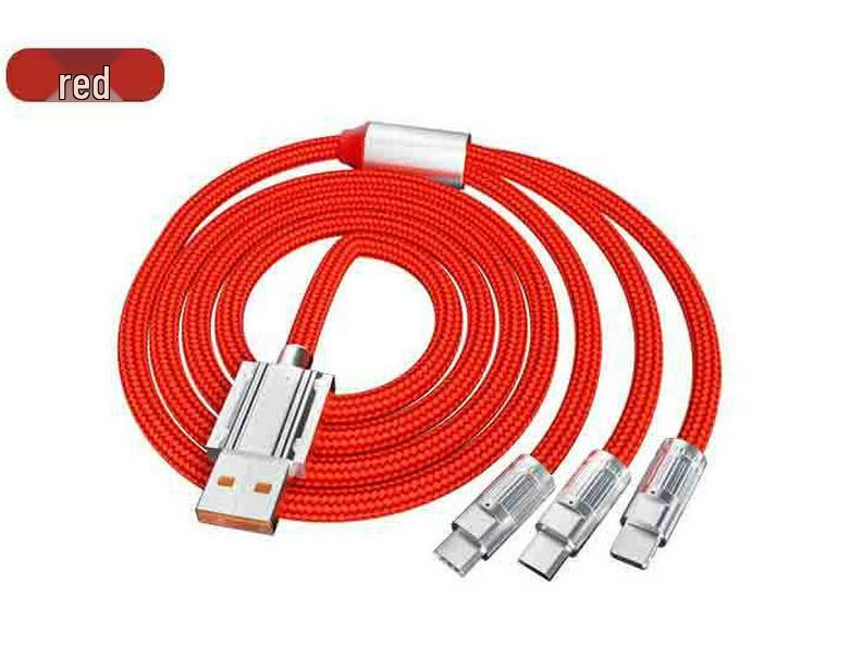 120W Orange 3-in-1 Braided Fast Charging Cable for Android, Apple & Type-C