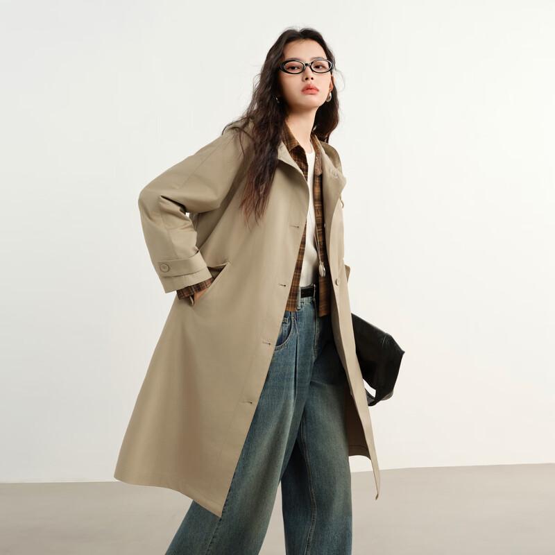 Elva Island Women s Fall Hooded Mid-Length Trench Coat M