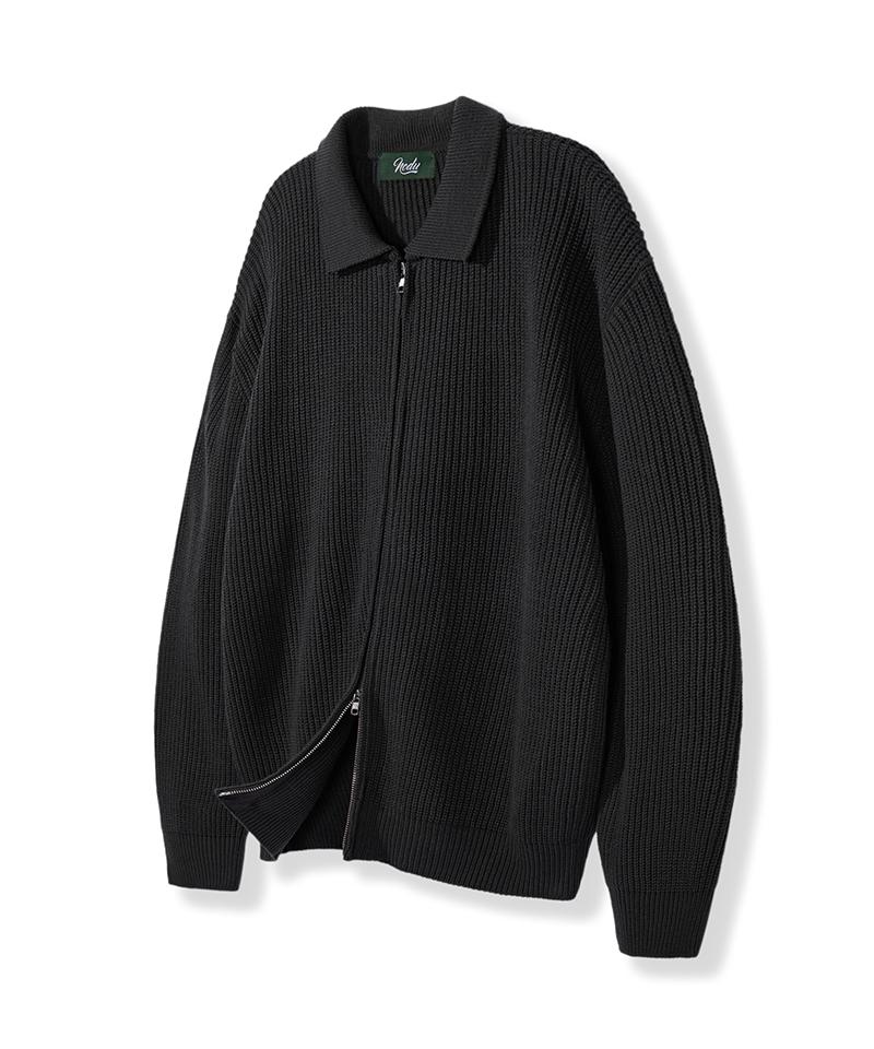 Nod You Hazzi Two-Way Zip-Up Collared Knit [Charcoal] M