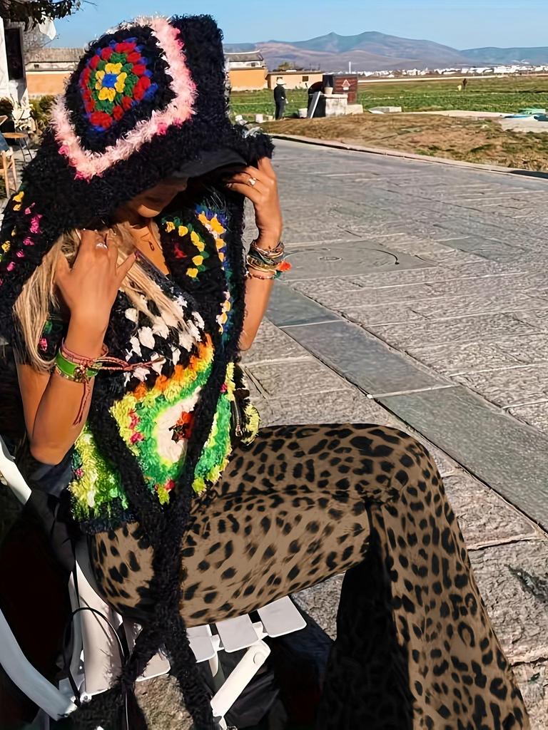 Europäische und amerikanische Damen-Leggings mit Leopardenmuster, hoher Taille, schlankmachend, Schlagbein