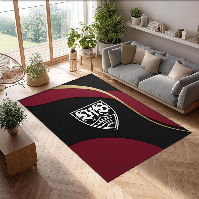 VfB Stuttgart Football Print Crystal Velvet Rug, Comfortable Water Absorbent Non Slip Indoor Floor Carpet