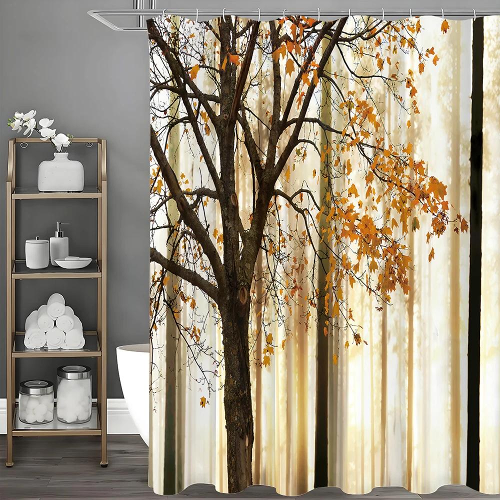 Autumn leaves plant shower curtain, bathroom decorative shower curtain shower curtain, waterproof with hook