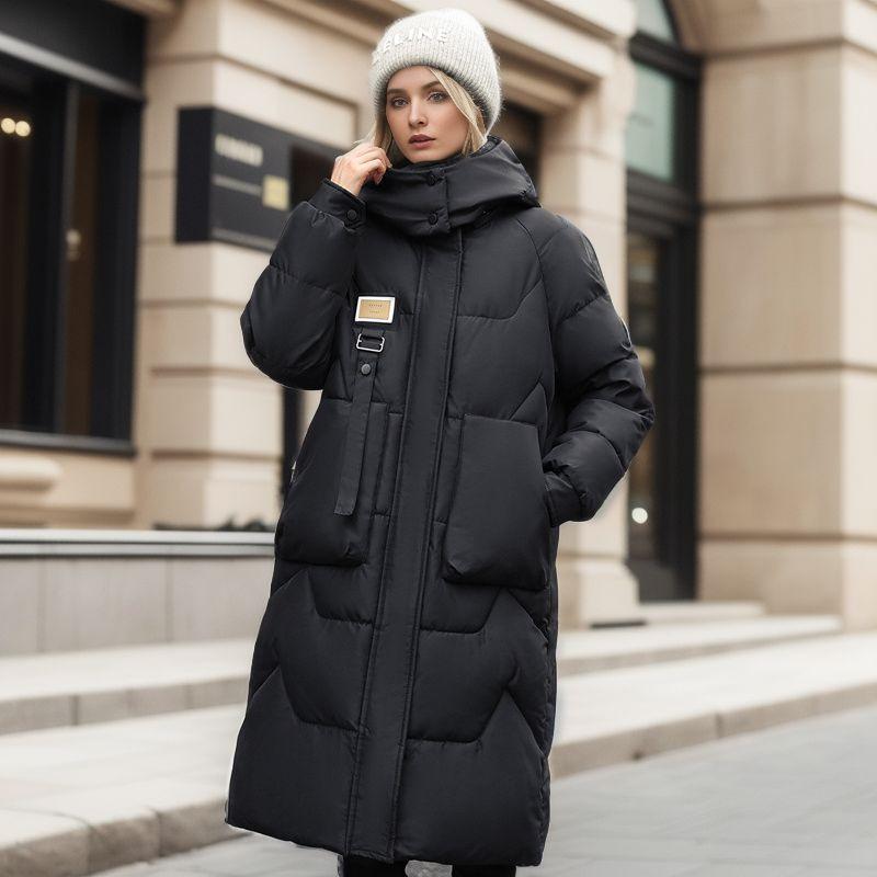 New Winter Style Removable Hood Cotton Coat For Women Mid-length Over-the-knee Thickened Down Cotton Coat For Women