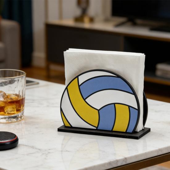 Sports Ball Napkin Holder for Table, Freestanding Wooden Napkin Dispenser, Tabletop Tissue Towel Holder for Sports Theme Birthday Party Supplies