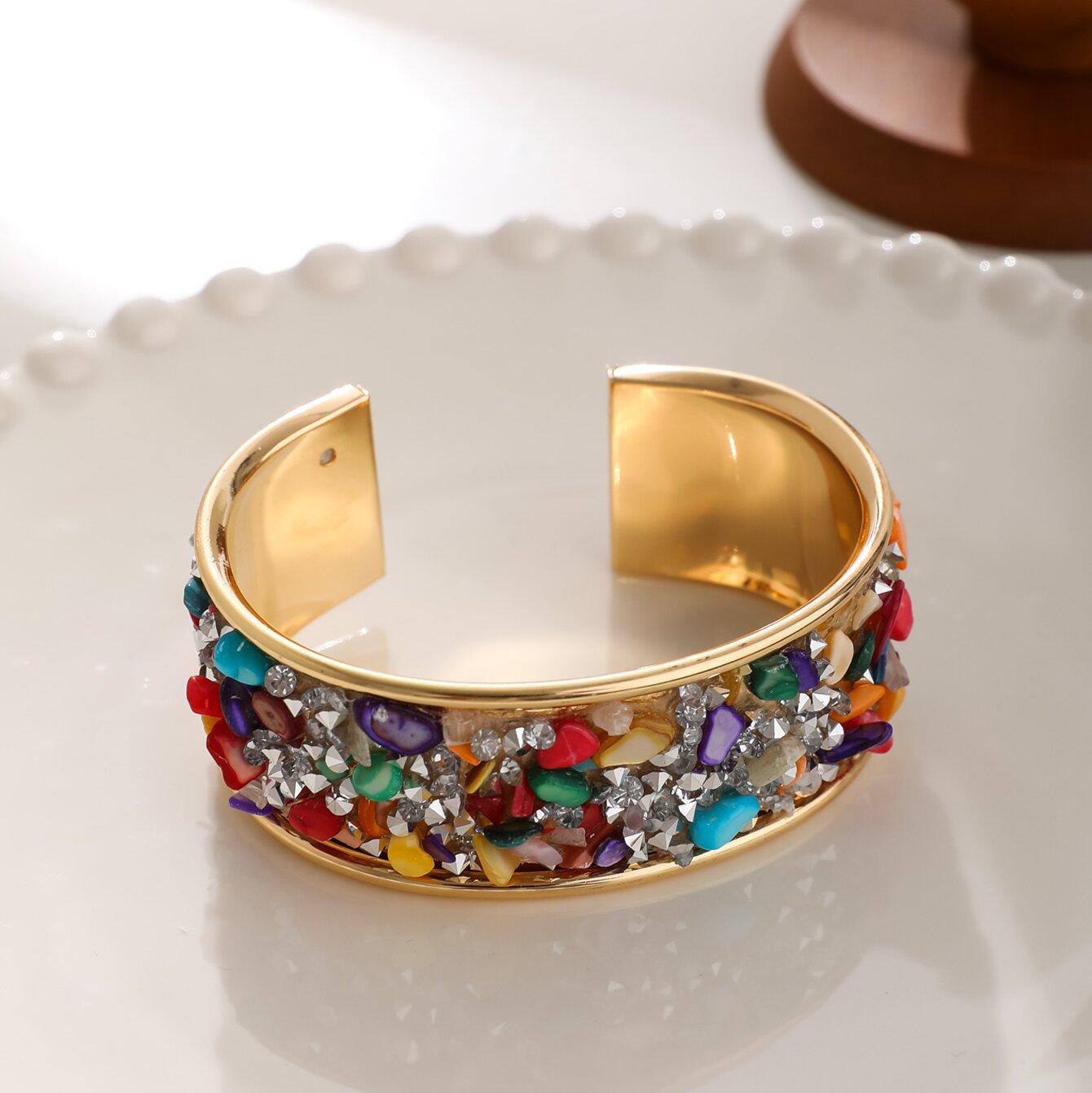 

Браслет Cross Border Fashion Style Stone, новый преувеличенный открывающийся браслет в богемном стиле