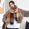 Versatile core-spun yarn plaid shawl women's high-end fringed scarf fashionable thickened warm scarf