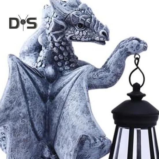 Drachenbaum-Hugger mit Solarlaterne, wetterbeständig, für den Außenbereich, Garten, Hof, Weg, Terrasse, Rasen, Kunstharz, Drachenfigur, Statue, Dekoration, Ornament