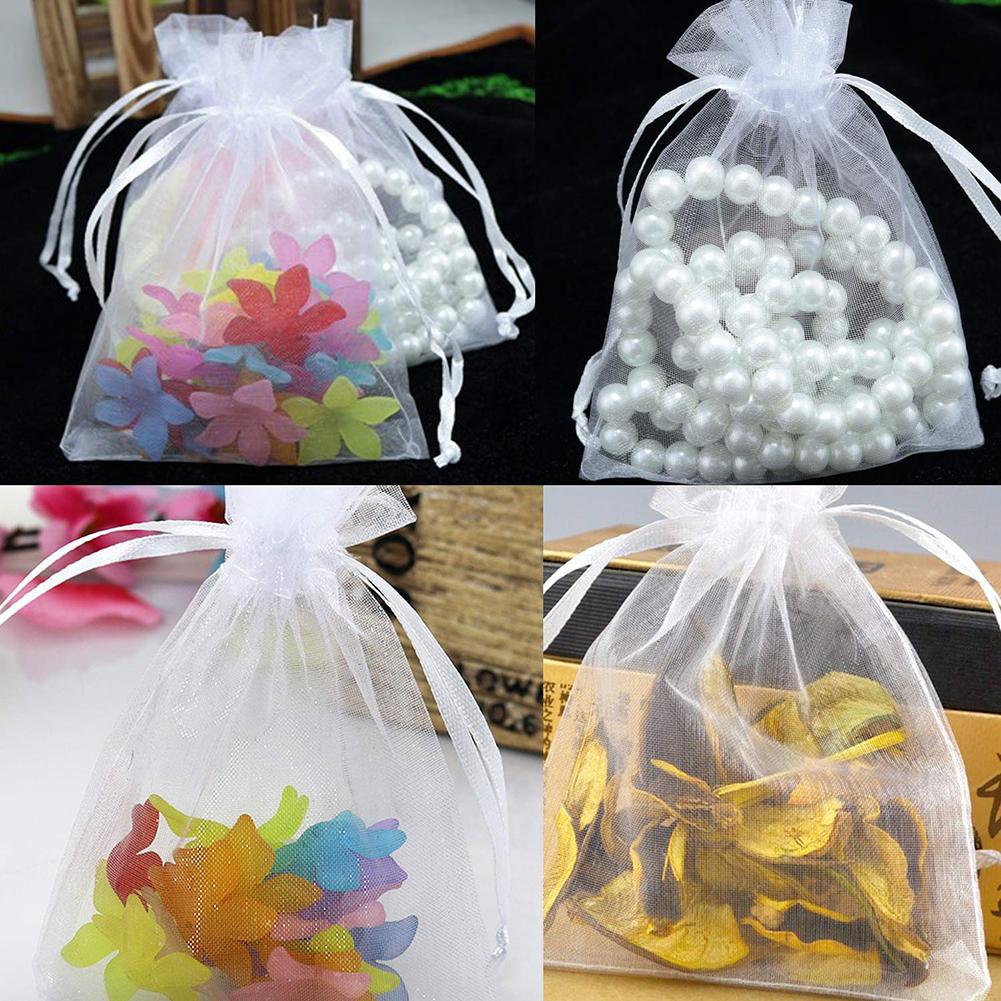100pcs Drawstring Organza Bag Jewelry Pouch Wedding Party Favor Gift Bag White