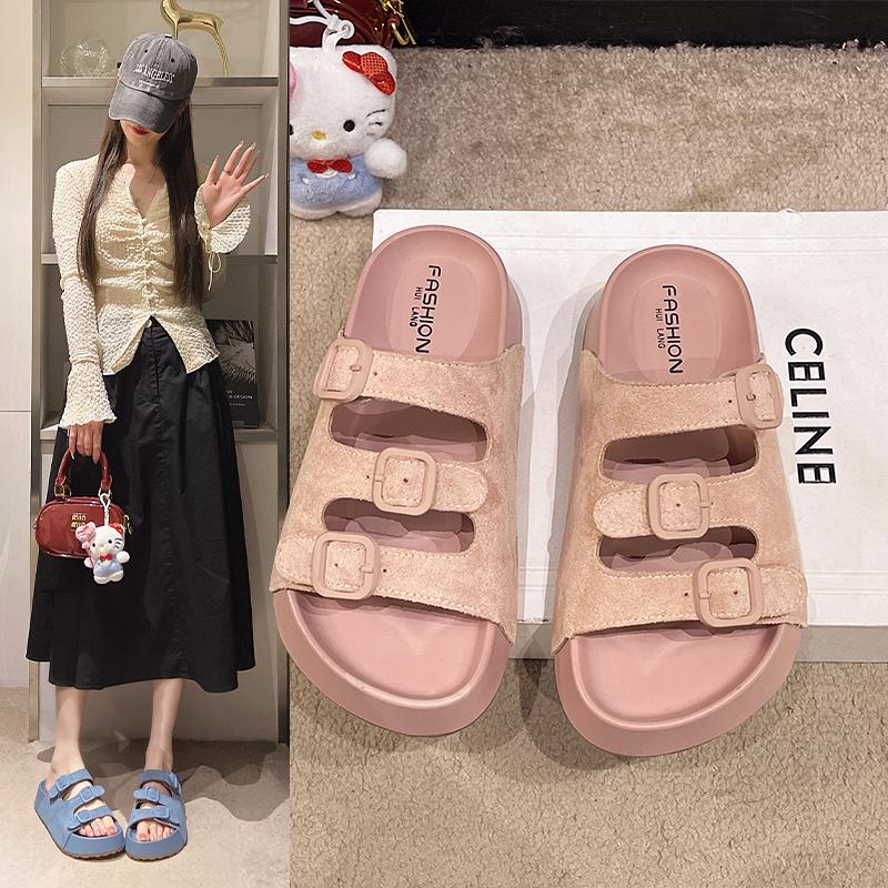 Shoes Woman 2025 Female Slippers Beige Heeled Sandals Luxury Slides Platform Low New Flat Black Designer PU Rome Rubber Fabric