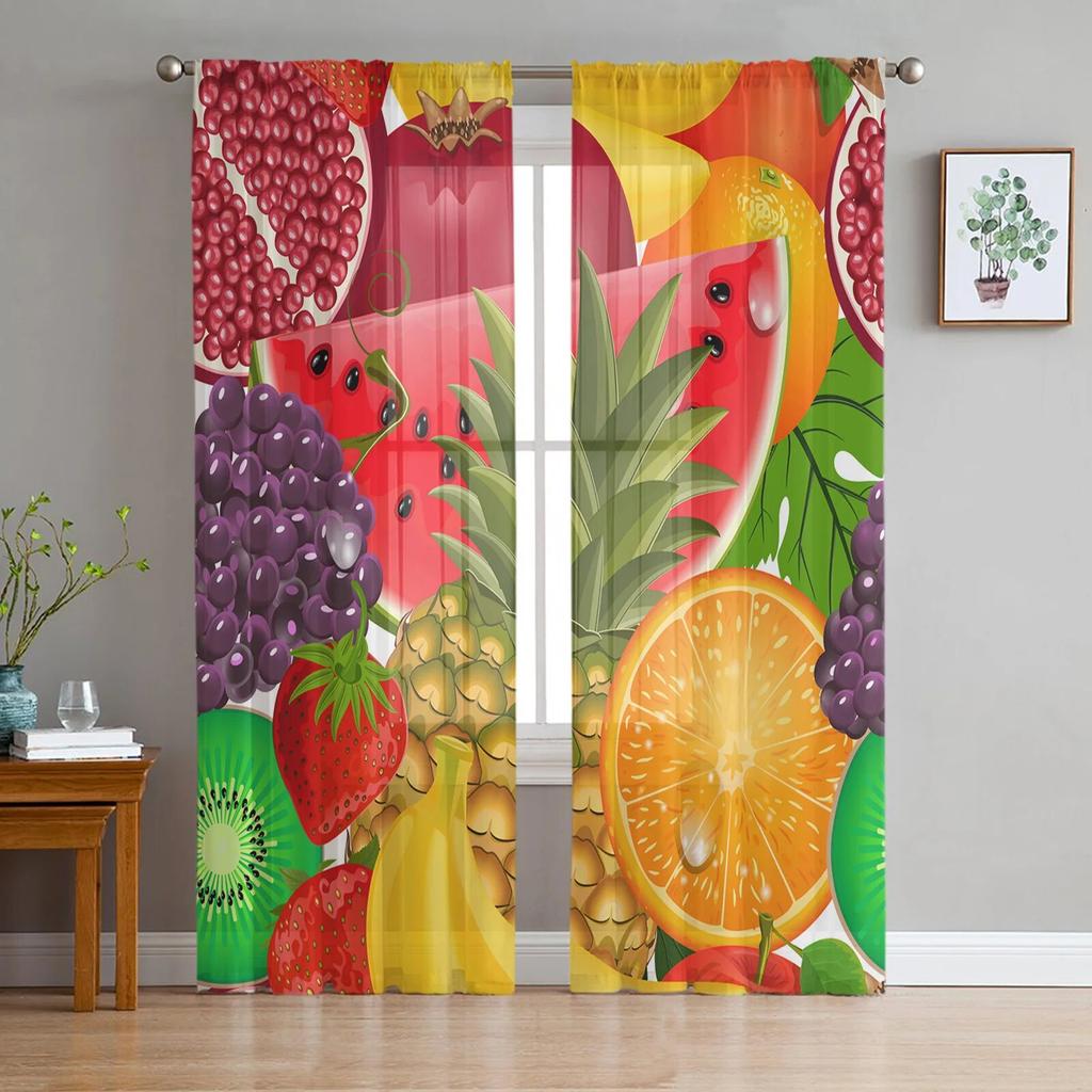 Watermelon Fruit Cartoon Sheer Curtain for Bedroom Tulle Voile Curtain for Kitchen Living Room Decor Window Treatment