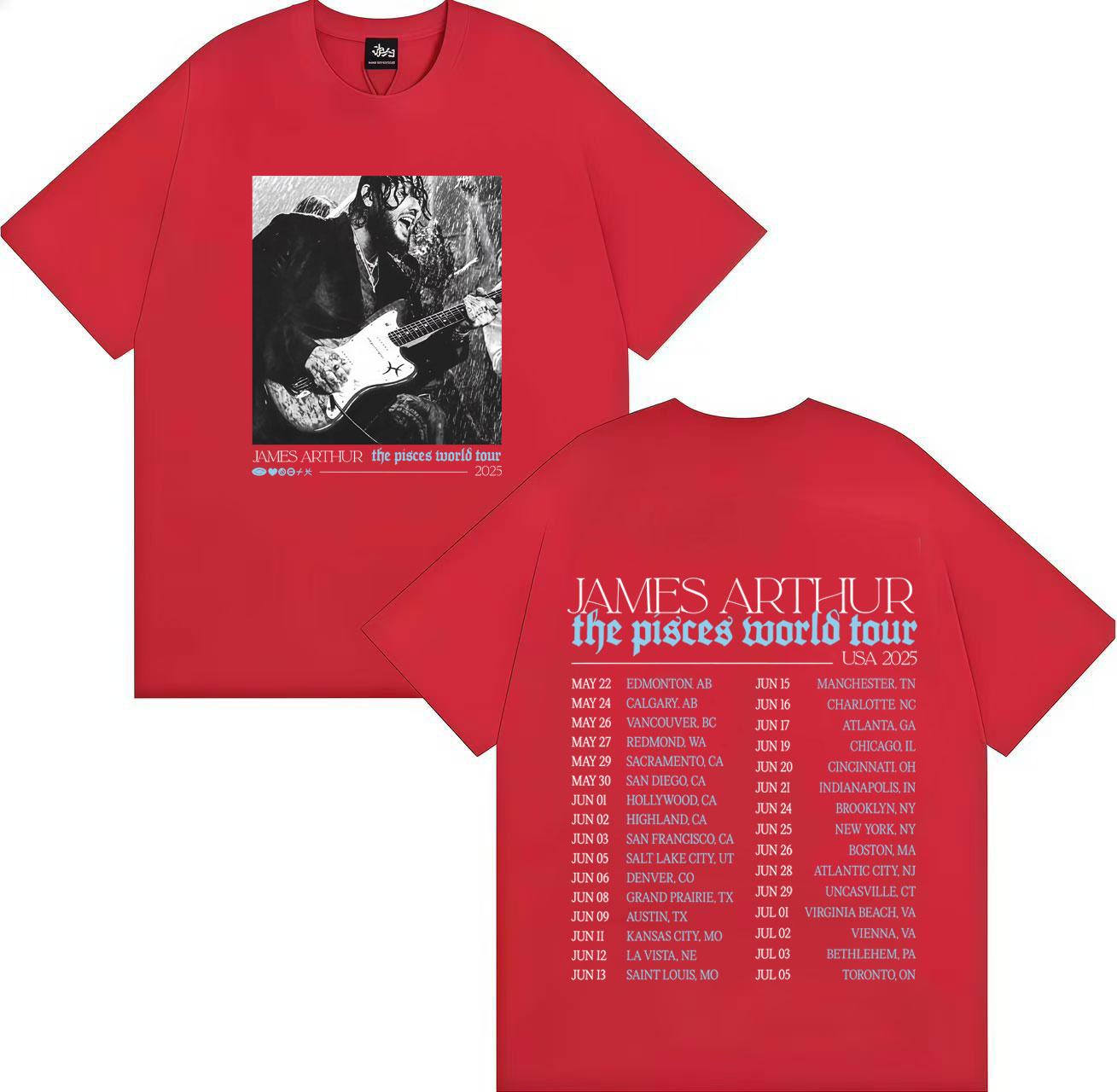 Hip Hop James Arthur The Pisces World Tour TShirt Gothic Crewneck Casual Men Women Short Sleeve Tshirt Streetwear Oversized Tee S
