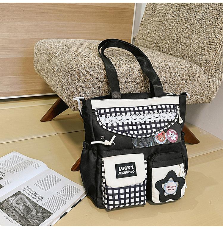Schoolbag New High-value Japanese Ins Fresh and Sweet Plaid Girl Make-up Bag Light Shopping Large-capacity Messenger Bag