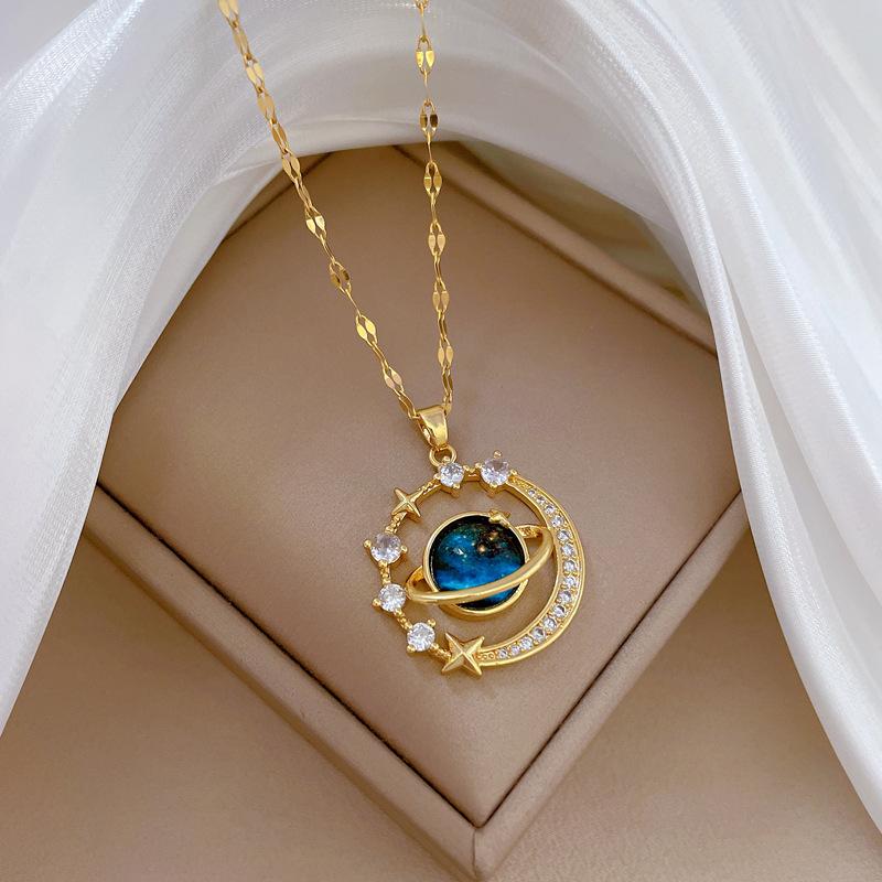 Roestvrij Staal Planeet Zon Zirconia Hanger Ster Ketting Voor Vrouwen Goudkleurige Sleutelbeen Ketting Ketting Sieraden Moederdag Cadeau