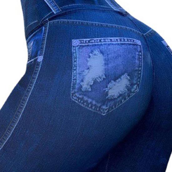 Strečové fitness kalhoty s vysokým pasem, distressed imitace džínů, kalhoty na cvičení pro jógu, zvedající hýždě