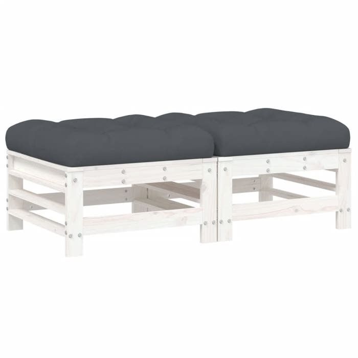 VidaXL Repose-pieds de jardin coussins 2 pcs blanc bois de pin massif, tabouret, repose-pied ottoman, tabouret de jardin, 825696