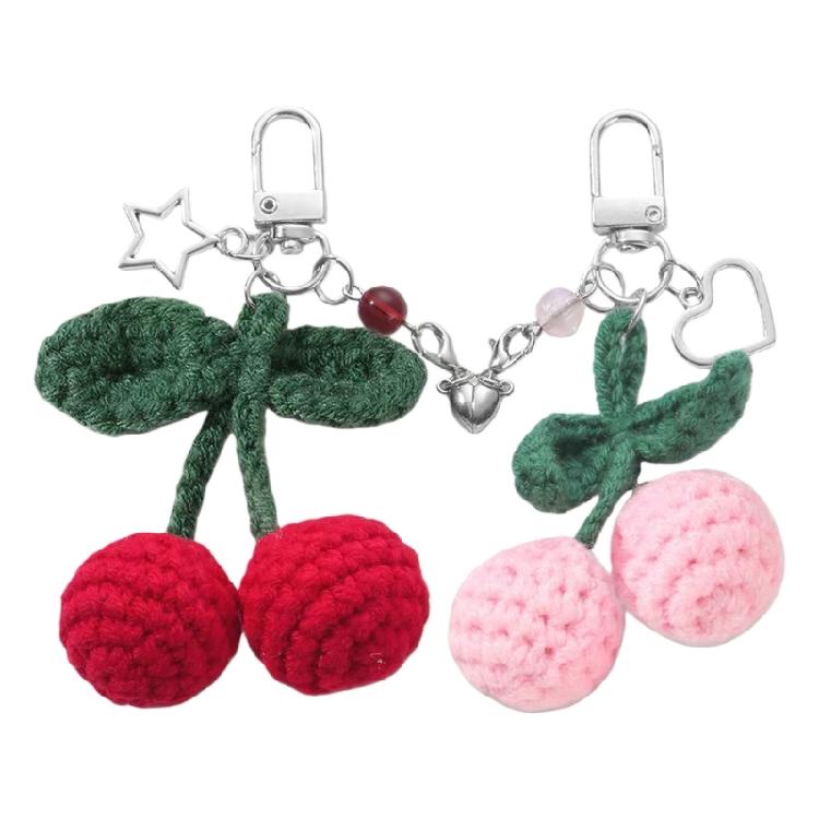 

Delightful Crocheted Fruit Keyring Set With Powerful Magnets Cherry Keyring Accessory Perfect For Presents And Trips 1