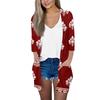 Women's Fashion Loose Casual Pocket Printed Cardigan Seven Sleeve Jacket Top