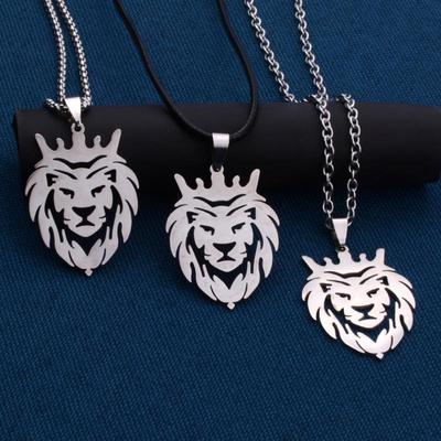 European Hip Hop Men's Lion Head Pendant Necklace In Titanium Steel