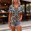 Women's Casual V Neck Short Sleeve Floral Print Polo Shirt Lightweight Summer Top with Collar for Daily Wear