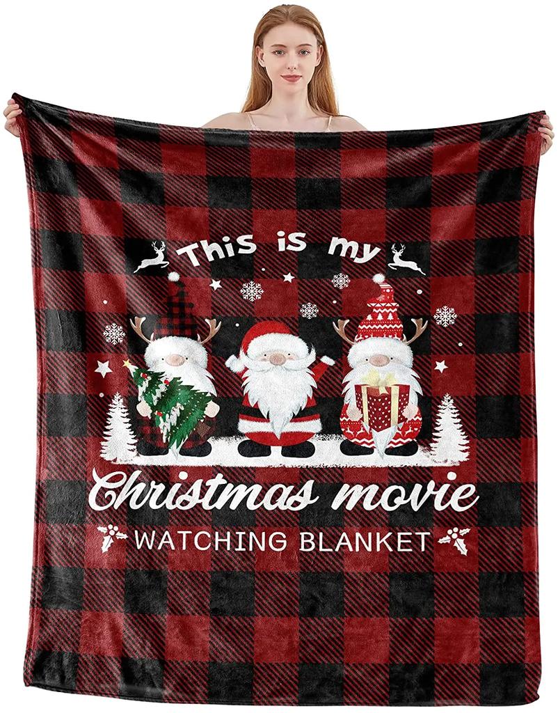 Soft Blanket Gift Idea for Kids Adults This is My Christmas Movie Watching, Red Plaid Xmas Bedding Fuzzy Flannel Fleece Throw