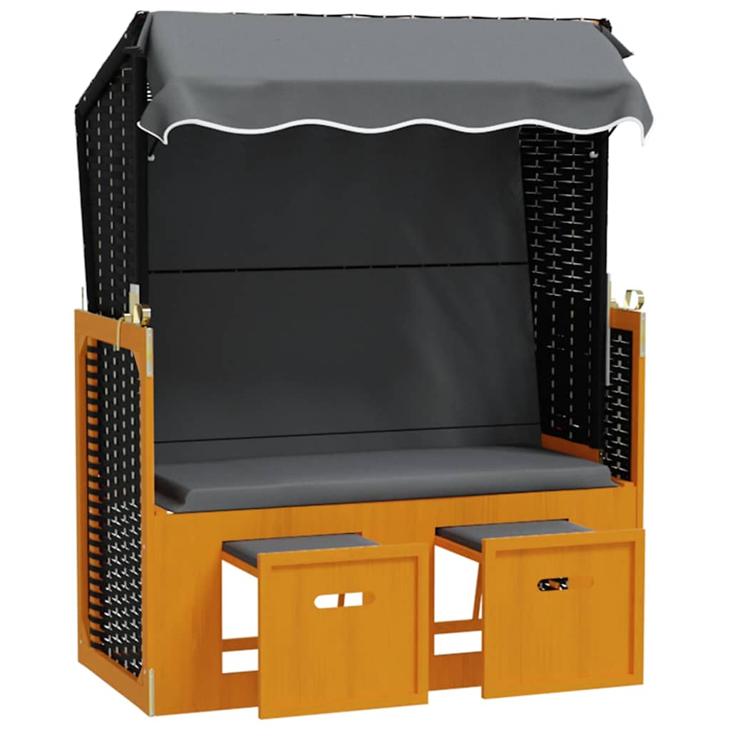Beach Chair with Roof Poly Rattan & Solid Wood Black Anthracite