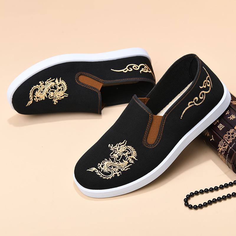 New Chinese Style Spring and Summer New Ethnic Style Embroidered Cloth Shoes, Canvas Shoes, Breathable One Foot Men's Shoes
