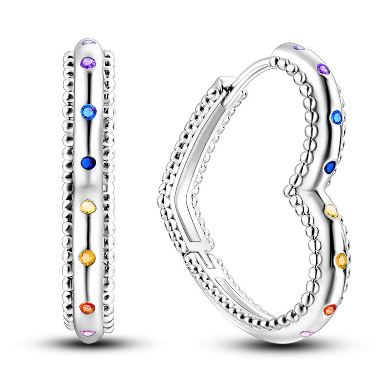 925 Silver Love Heart Hoop Earrings Women Zircon Circle Fine Jewelry Gift Accessories Simple Elegant Design