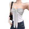 French retro design sense splicing straps tube top women's summer new slim and thin versatile top