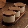 Pot à assaisonnement en céramique style japonais avec couvercle, plateau à cuillère, boîte à assaisonnement, récipient à épices pour restaurant