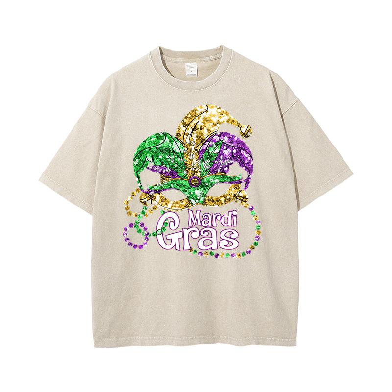 

Festival Mardi Gras Printed Cotton Acid Washed Exclusive Graphic Unisex T Shirt Cool Streetwear Men Tshirts Tee For Man 3XL