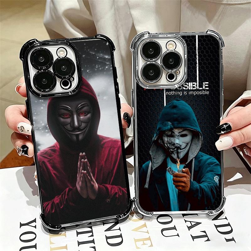 Anonymous V Mask Plating Phone Case For Iphone 16 17 Pro Max Air 16E 14 15 Plus 12 13 Mini Anti-Fall Airabag Cover