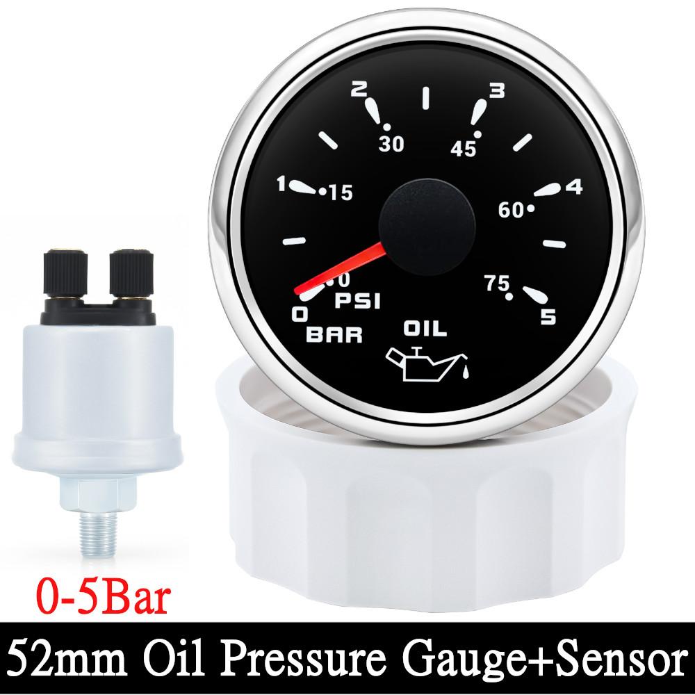 Marine Car Boat 52mm Oil Pressure Gauge+Sensor 0-5Bar 0-10Bar 7 Color Backlight Oil Press Meter Oil Press Indicator 12V/24V