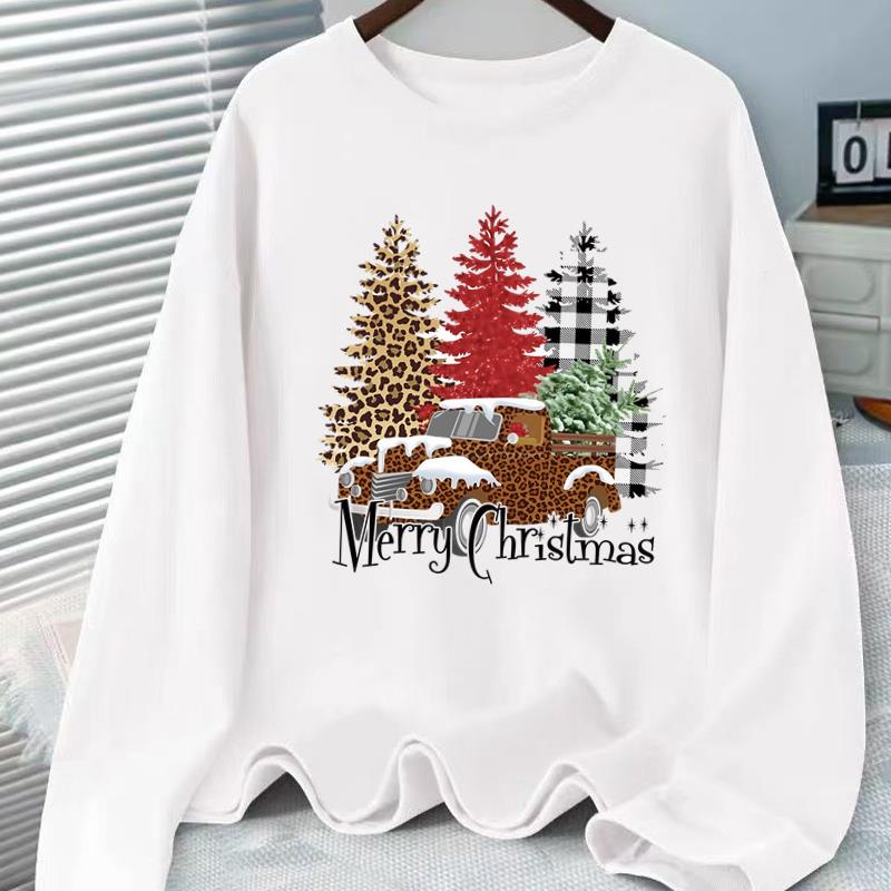 (Asian Size) Tree Sweet Graphic Tee Women Christmas New Year Casual Fashion Top O-neck Clothing Print T Shirt Long Sleeve T-shirts