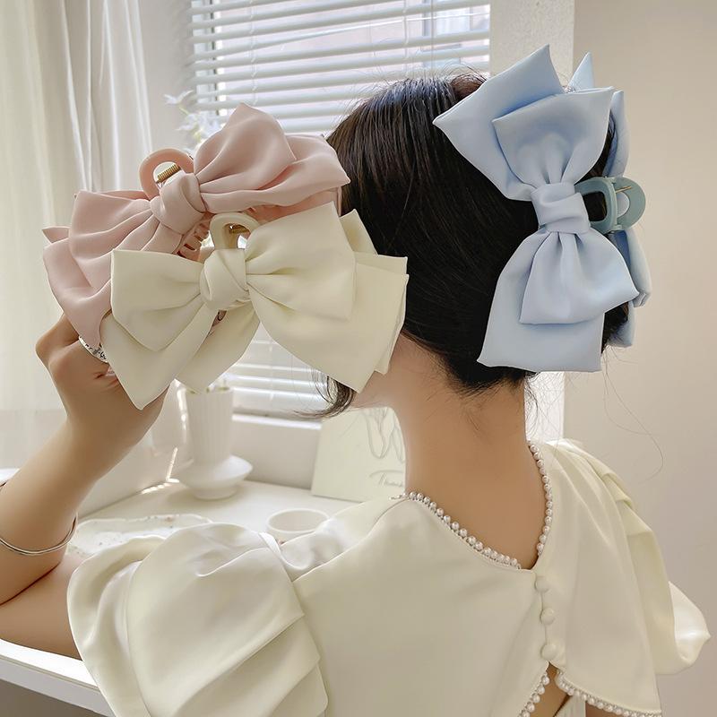 1Pcs Girl Elegant Ponytail Braid Claw Clip Solid Color Double Side Bow Hair Clip For Women Sweet Shark Crab Party Hair Accessory