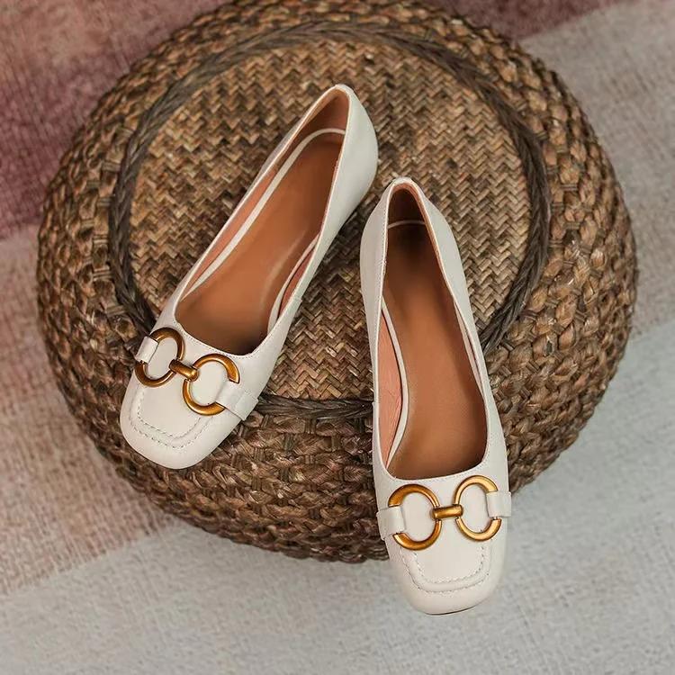 Sapatos femininos retrô mocassins francês bico quadrado couro horsebit escritório carreira senhoras slip-on salto baixo sapato bombas