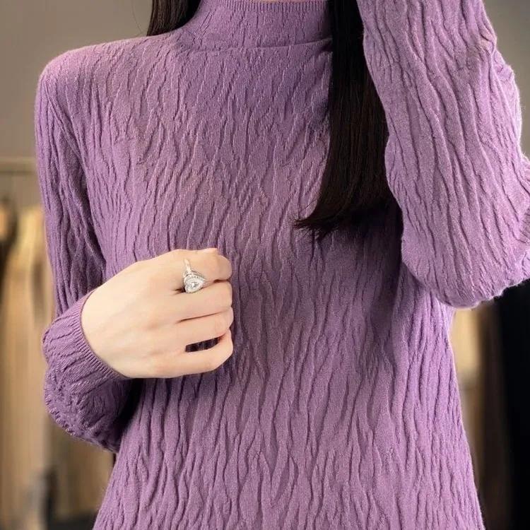 Damen Frühling und Herbst Pullover Halber Stehkragen Unregelmäßiger Pullover Weiblich Weich Lässig Gestricktes Oberteil