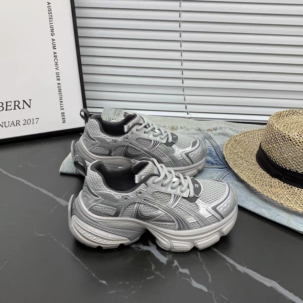 Paris retro contrasting color splicing dad shoes women's 2025 new thick-soled comfortable and breathable casual sports shoes