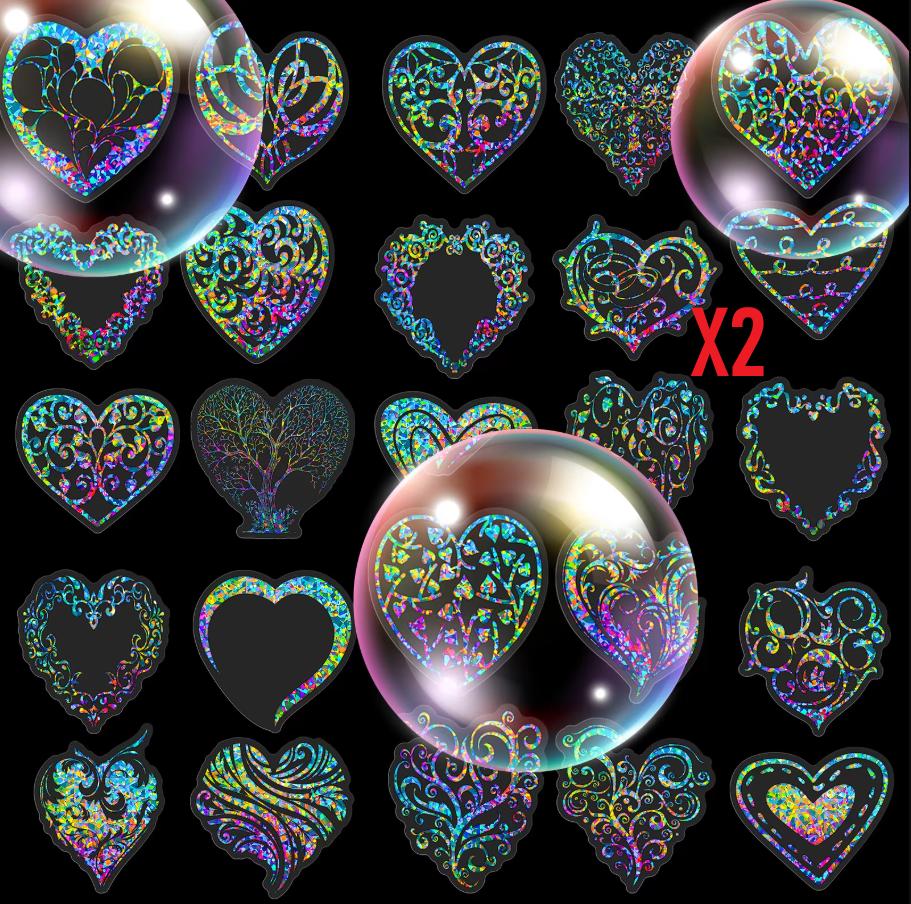 50 Sheets Of Transparent Holographic Heart-shaped PET Stickers With Radiant Colors For Decoration Sticker