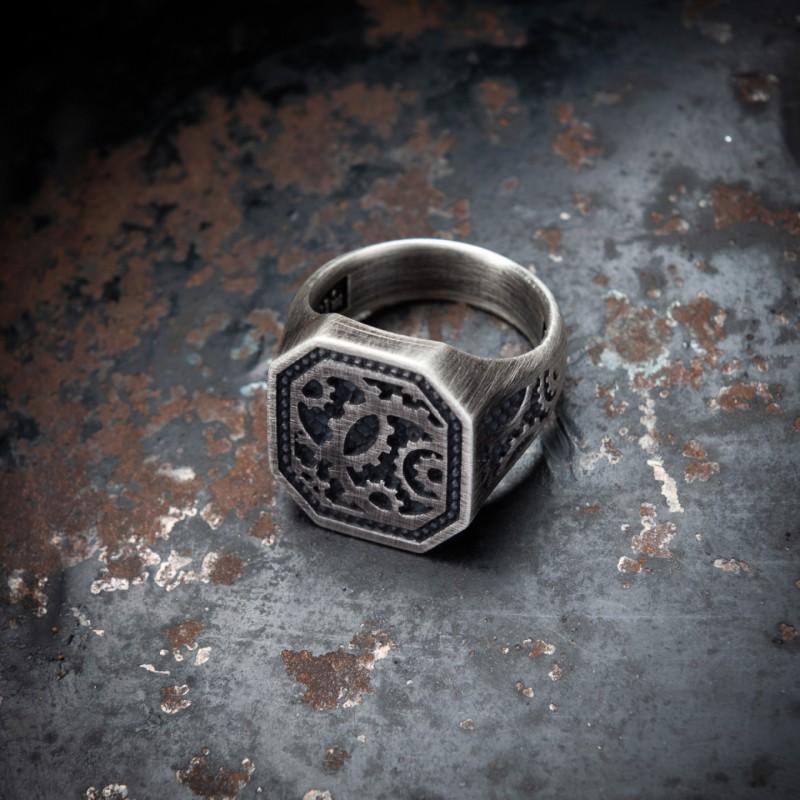 Adjustable Open Ring Men Women Vintage Gear Design Copper Plated Retro Stylish Statement Jewelry